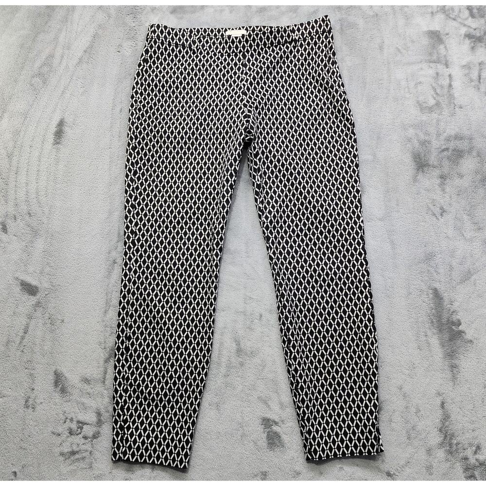 H&M Pants Womens 10 Black White Geometric Print Skinny Ankle Side Zip Stretch